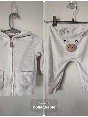 Toddler Cozy Cream Hooded Zip Jacket & Animal Face Pants Set